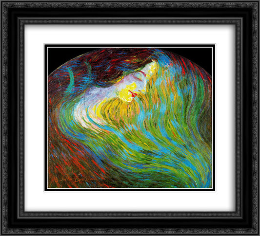 Study of a Feminine Face 22x20 Black Ornate Wood Framed Art Print Poster with Double Matting by Boccioni, Umberto