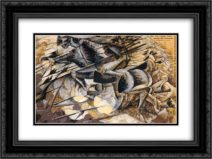 The Charge of the Lancers 24x18 Black Ornate Wood Framed Art Print Poster with Double Matting by Boccioni, Umberto