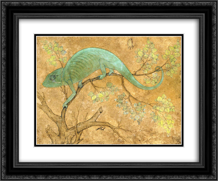 A Chameleon 24x20 Black Ornate Wood Framed Art Print Poster with Double Matting by Mansur, Ustad
