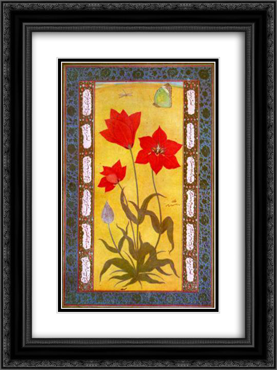 Jahangirshahi 18x24 Black Ornate Wood Framed Art Print Poster with Double Matting by Mansur, Ustad
