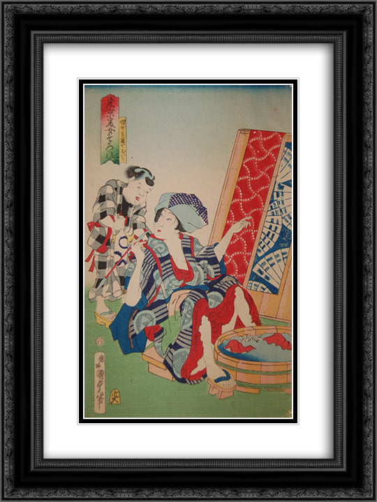 Oichi from the Beauties of Tokyo series 18x24 Black Ornate Wood Framed Art Print Poster with Double Matting by Kunisada, Utagawa