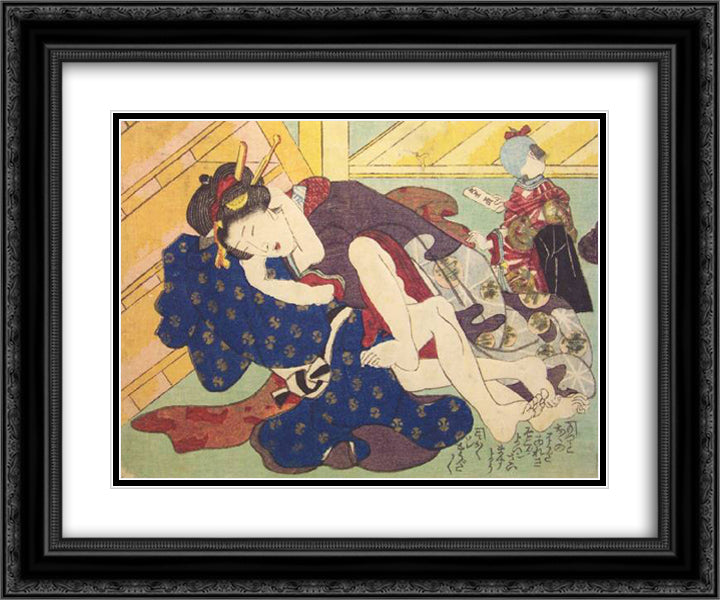 Beneath the Stairs 24x20 Black Ornate Wood Framed Art Print Poster with Double Matting by Kunisada II, Utagawa