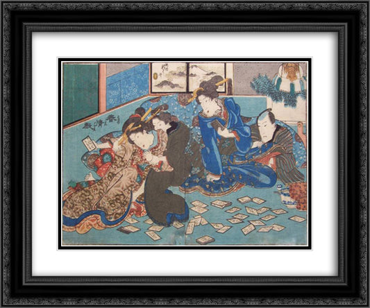 Playing Cards 24x20 Black Ornate Wood Framed Art Print Poster with Double Matting by Kunisada II, Utagawa