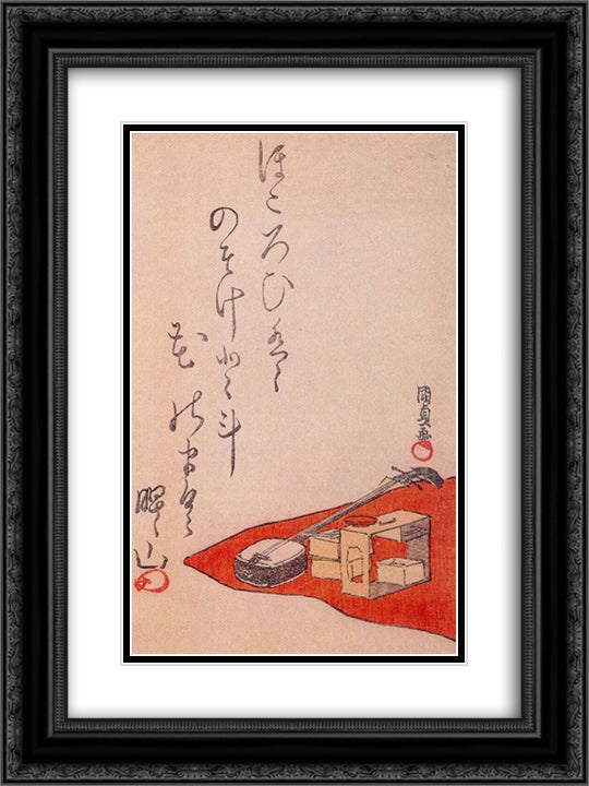 Surimono 18x24 Black Ornate Wood Framed Art Print Poster with Double Matting by Kunisada II, Utagawa