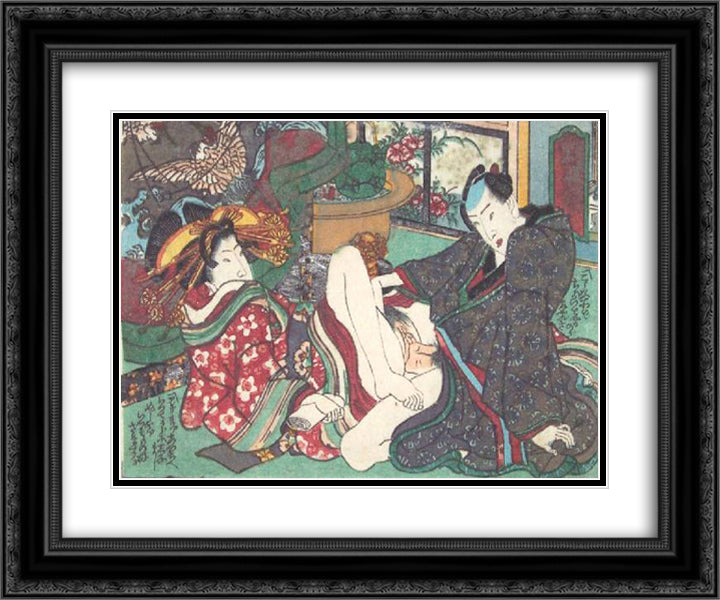 The High-ranking Courtesan 24x20 Black Ornate Wood Framed Art Print Poster with Double Matting by Kunisada II, Utagawa