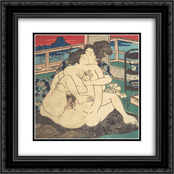 Tokaido 53 Stations, #D 20x20 Black Ornate Wood Framed Art Print Poster with Double Matting by Kunisada II, Utagawa
