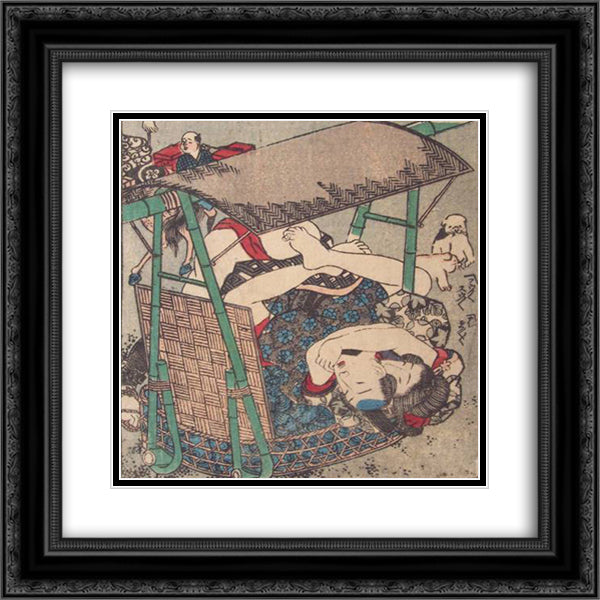 Tokaido 53 Stations, A 20x20 Black Ornate Wood Framed Art Print Poster with Double Matting by Kunisada II, Utagawa