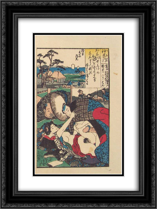 Tokaido 53 Stations, Station #5, Hodogaya 18x24 Black Ornate Wood Framed Art Print Poster with Double Matting by Kunisada II, Utagawa