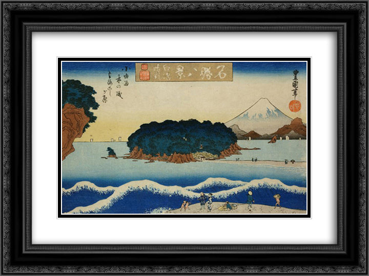 Enoshima seiran 24x18 Black Ornate Wood Framed Art Print Poster with Double Matting by Toyokuni, Utagawa
