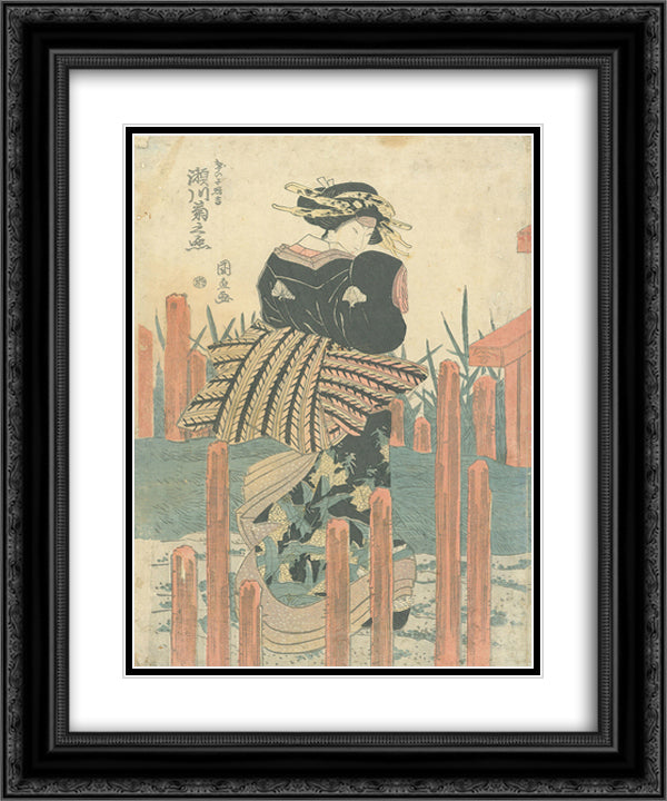 Segawa Kikunojo V as Onnagata 20x24 Black Ornate Wood Framed Art Print Poster with Double Matting by Toyokuni, Utagawa