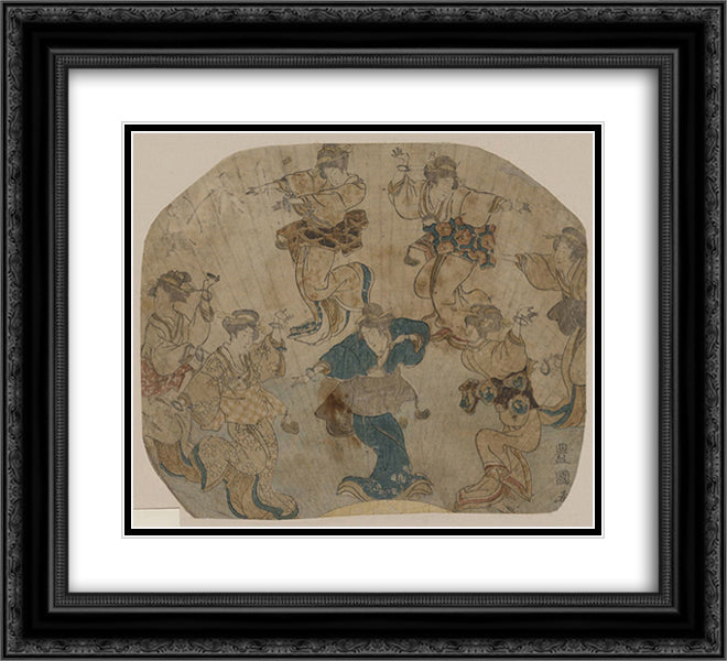 Dance 22x20 Black Ornate Wood Framed Art Print Poster with Double Matting by Toyokuni II, Utagawa