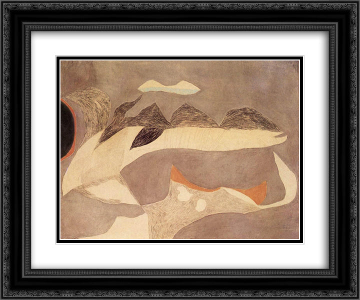 Green Semicircle with Orange 24x20 Black Ornate Wood Framed Art Print Poster with Double Matting by Lajos, Vajda