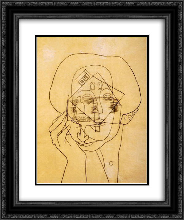Head with House 20x24 Black Ornate Wood Framed Art Print Poster with Double Matting by Lajos, Vajda