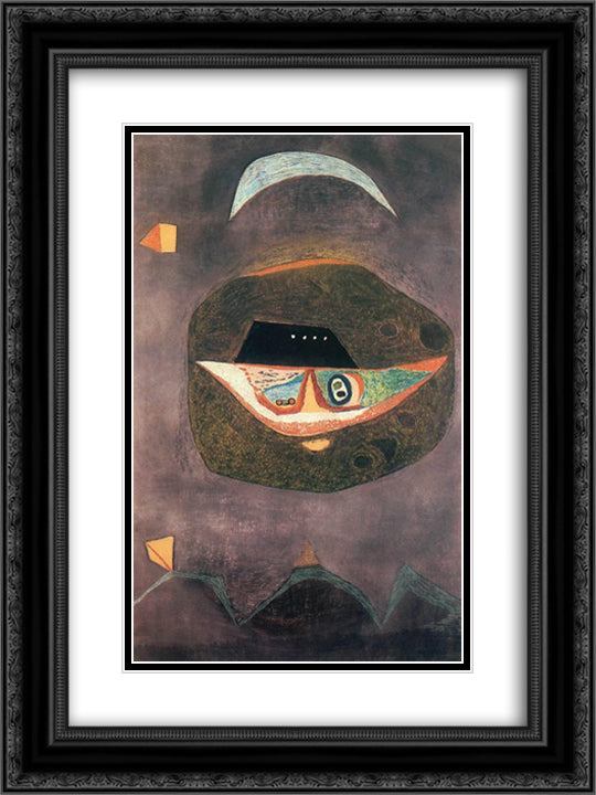 Mask with Moon 18x24 Black Ornate Wood Framed Art Print Poster with Double Matting by Lajos, Vajda