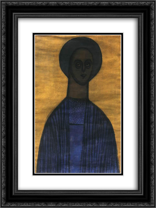Self Portrait with Icon 18x24 Black Ornate Wood Framed Art Print Poster with Double Matting by Lajos, Vajda