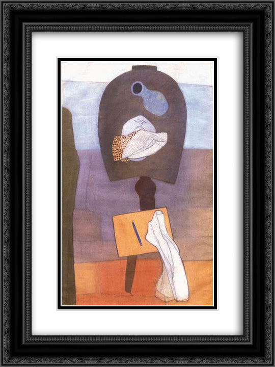 Still-life on a Table of Horseshoe Form 18x24 Black Ornate Wood Framed Art Print Poster with Double Matting by Lajos, Vajda