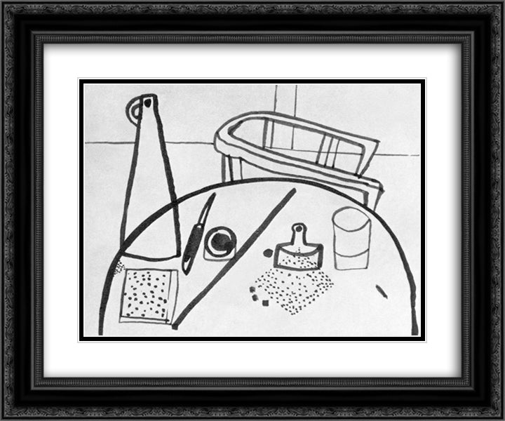 Table Still-life with Armchair 24x20 Black Ornate Wood Framed Art Print Poster with Double Matting by Lajos, Vajda