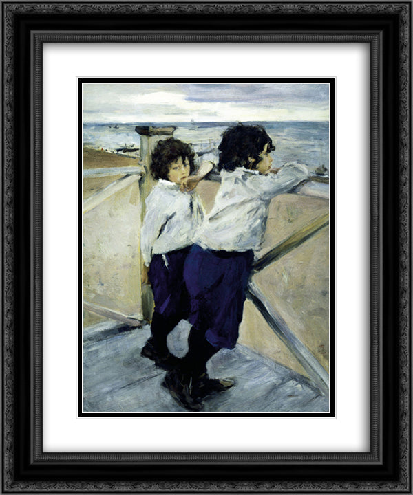 Children. Sasha and Yura Serov 20x24 Black Ornate Wood Framed Art Print Poster with Double Matting by Serov, Valentin