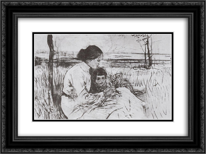 Children of the artist. Olga and Anton Serov 24x18 Black Ornate Wood Framed Art Print Poster with Double Matting by Serov, Valentin