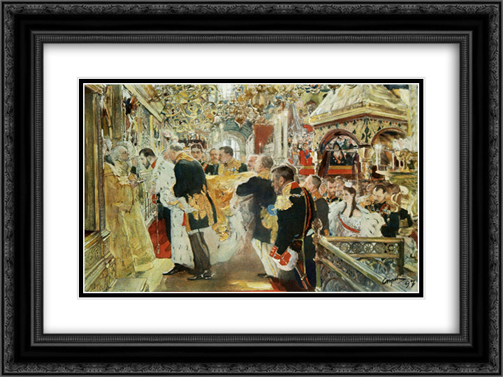 Coronation of the Emperor Nicholas II in The Uspensky Cathedral 24x18 Black Ornate Wood Framed Art Print Poster with Double Matting by Serov, Valentin