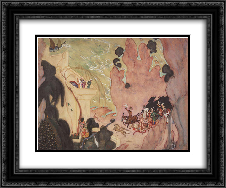 Curtain design for Nikolai Rimski-Korsakov's ballet 'Sheherezade' 24x20 Black Ornate Wood Framed Art Print Poster with Double Matting by Serov, Valentin