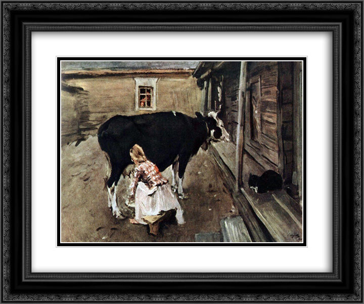 Farm Yard in Finland 24x20 Black Ornate Wood Framed Art Print Poster with Double Matting by Serov, Valentin