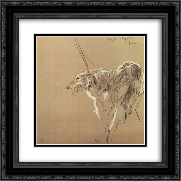 Greyhound royal hunting 20x20 Black Ornate Wood Framed Art Print Poster with Double Matting by Serov, Valentin