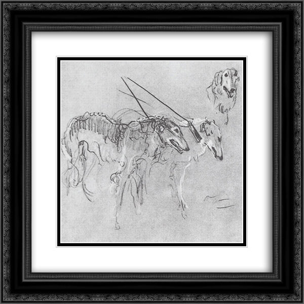 Greyhounds royal hunting 20x20 Black Ornate Wood Framed Art Print Poster with Double Matting by Serov, Valentin