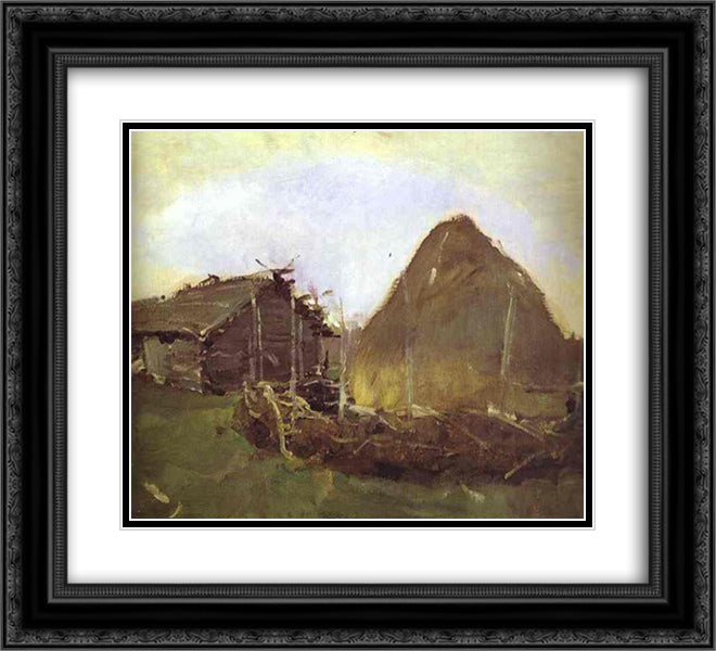 Haystack 22x20 Black Ornate Wood Framed Art Print Poster with Double Matting by Serov, Valentin