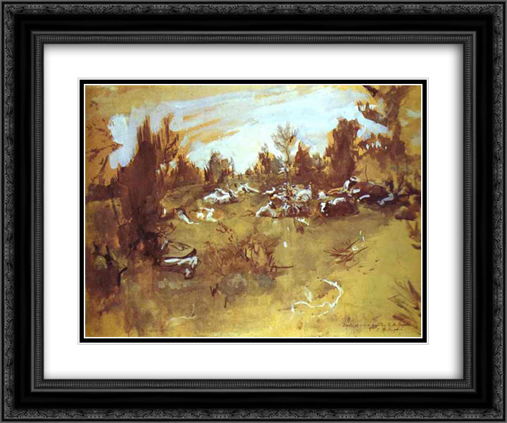 Herd 24x20 Black Ornate Wood Framed Art Print Poster with Double Matting by Serov, Valentin