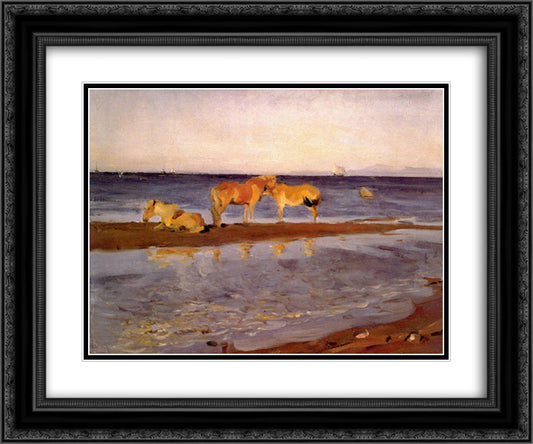 Horses on a Shore 24x20 Black Ornate Wood Framed Art Print Poster with Double Matting by Serov, Valentin