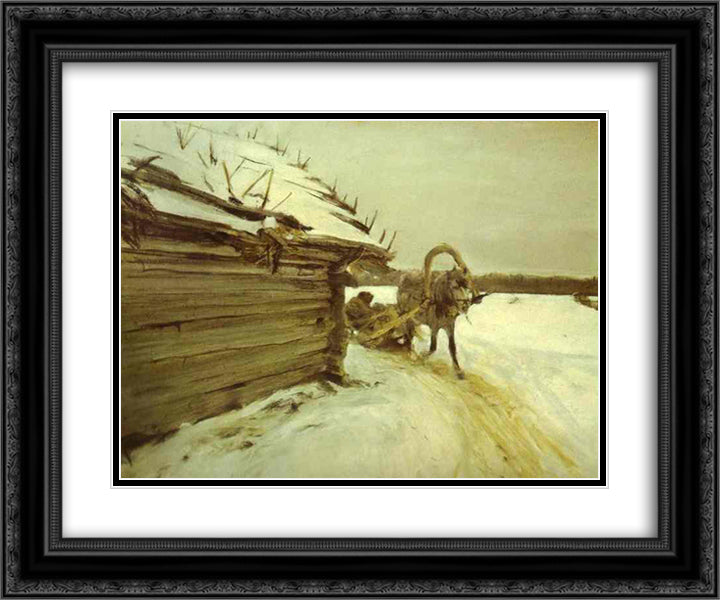 In Winter 24x20 Black Ornate Wood Framed Art Print Poster with Double Matting by Serov, Valentin