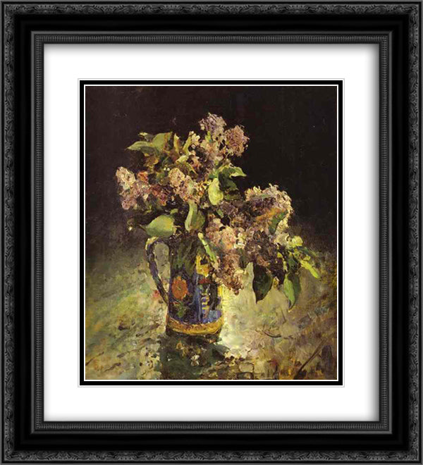 Lilacs in Vase 20x22 Black Ornate Wood Framed Art Print Poster with Double Matting by Serov, Valentin