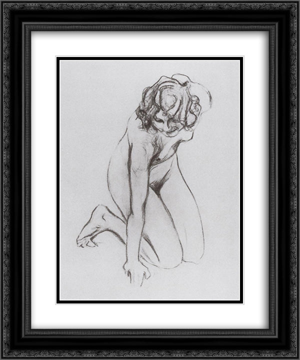 Naked woman 20x24 Black Ornate Wood Framed Art Print Poster with Double Matting by Serov, Valentin