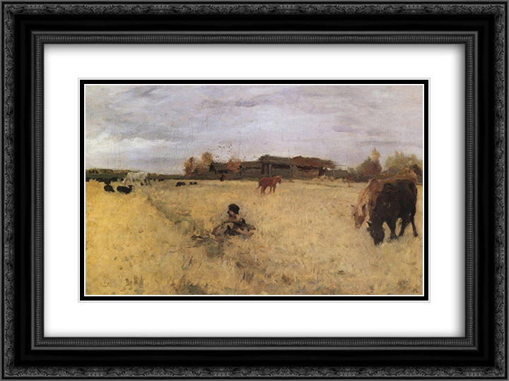 October. Domotcanovo 24x18 Black Ornate Wood Framed Art Print Poster with Double Matting by Serov, Valentin