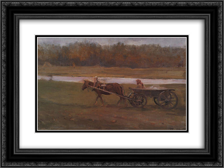 Peasant Woman in a Cart 24x18 Black Ornate Wood Framed Art Print Poster with Double Matting by Serov, Valentin