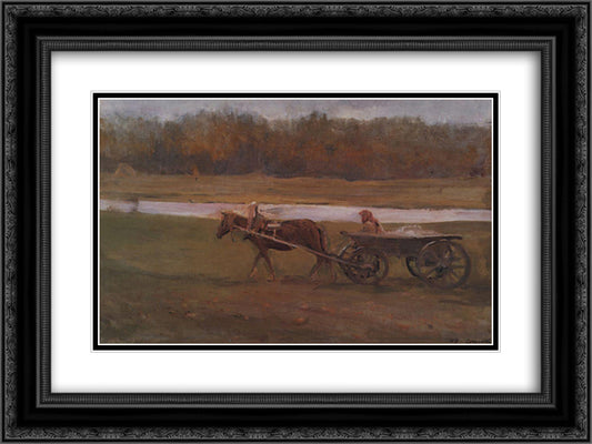 Peasant Woman in a Cart 24x18 Black Ornate Wood Framed Art Print Poster with Double Matting by Serov, Valentin