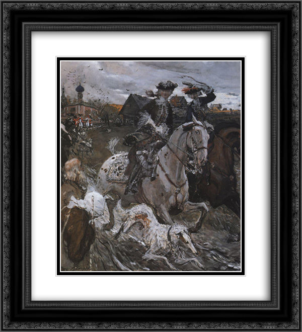Peter II and Princess Elizabeth Petrovna Riding to Hounds 20x22 Black Ornate Wood Framed Art Print Poster with Double Matting by Serov, Valentin