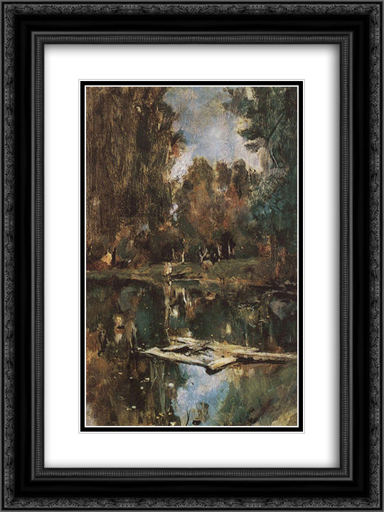 Pond in Abramtsevo 18x24 Black Ornate Wood Framed Art Print Poster with Double Matting by Serov, Valentin