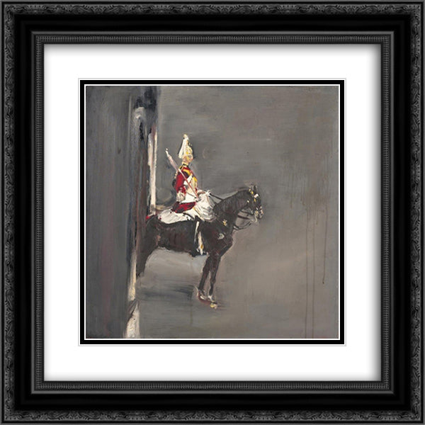 A Guard on Horseback in London 20x20 Black Ornate Wood Framed Art Print Poster with Double Matting by Varlin