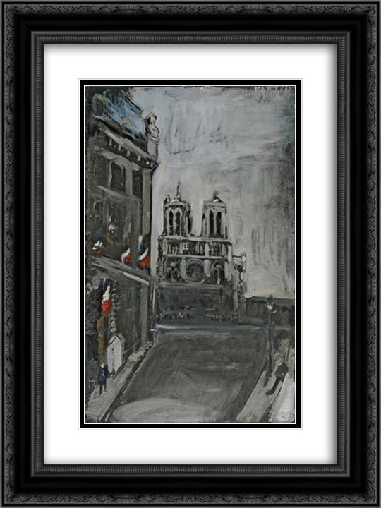 Notre - Dame in Paris 18x24 Black Ornate Wood Framed Art Print Poster with Double Matting by Varlin