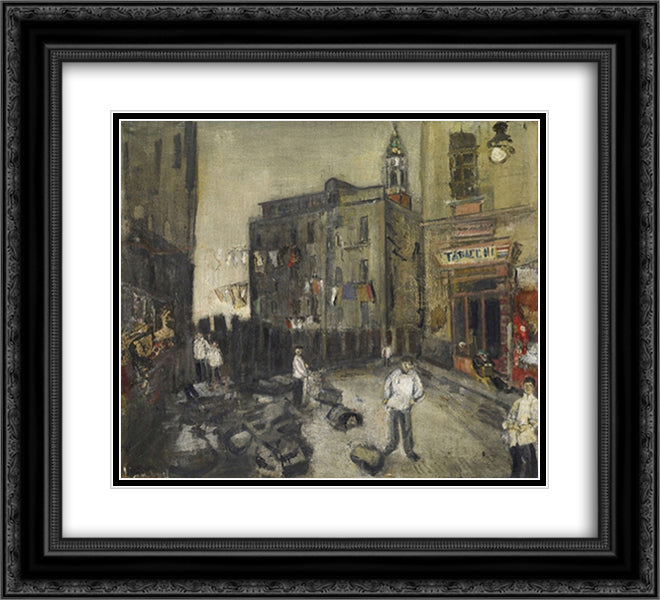 Platz in Neapel 22x20 Black Ornate Wood Framed Art Print Poster with Double Matting by Varlin