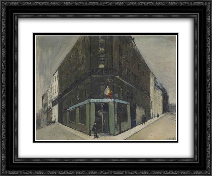 Poste de police in Paris 24x20 Black Ornate Wood Framed Art Print Poster with Double Matting by Varlin