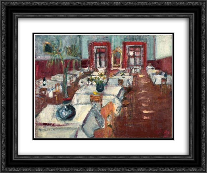 Restaurant Interior 24x20 Black Ornate Wood Framed Art Print Poster with Double Matting by Varlin