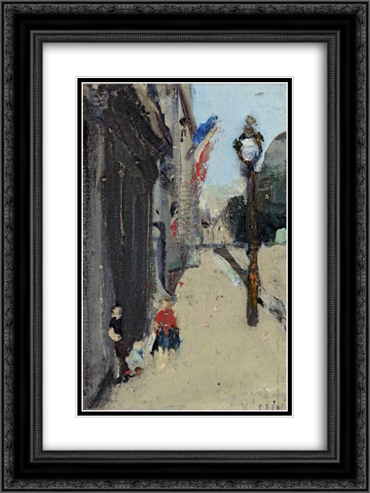 Strasse in Paris 18x24 Black Ornate Wood Framed Art Print Poster with Double Matting by Varlin