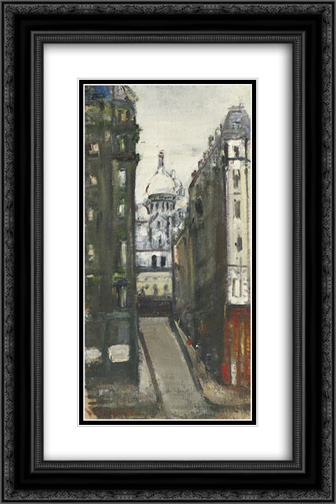View onto Sacre - Coeur, Montmartre 16x24 Black Ornate Wood Framed Art Print Poster with Double Matting by Varlin