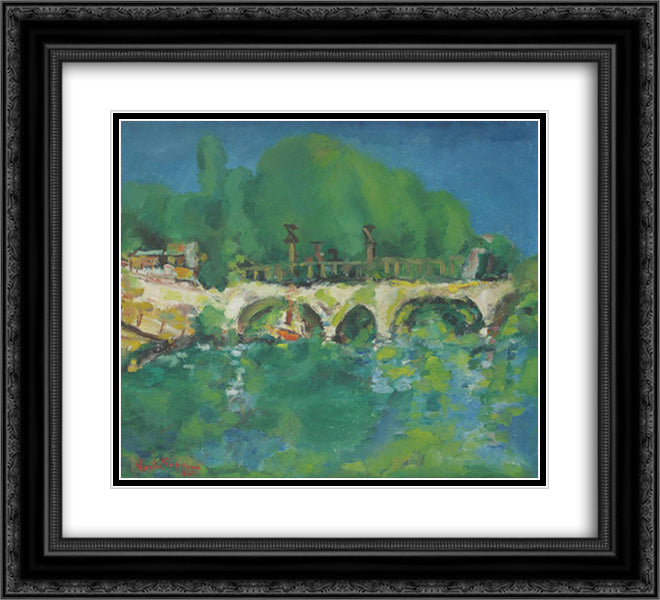Bridge Over Sabar 22x20 Black Ornate Wood Framed Art Print Poster with Double Matting by Popescu, Vasile