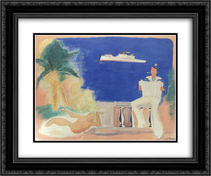 Composition with Sailor and Siren 24x20 Black Ornate Wood Framed Art Print Poster with Double Matting by Popescu, Vasile
