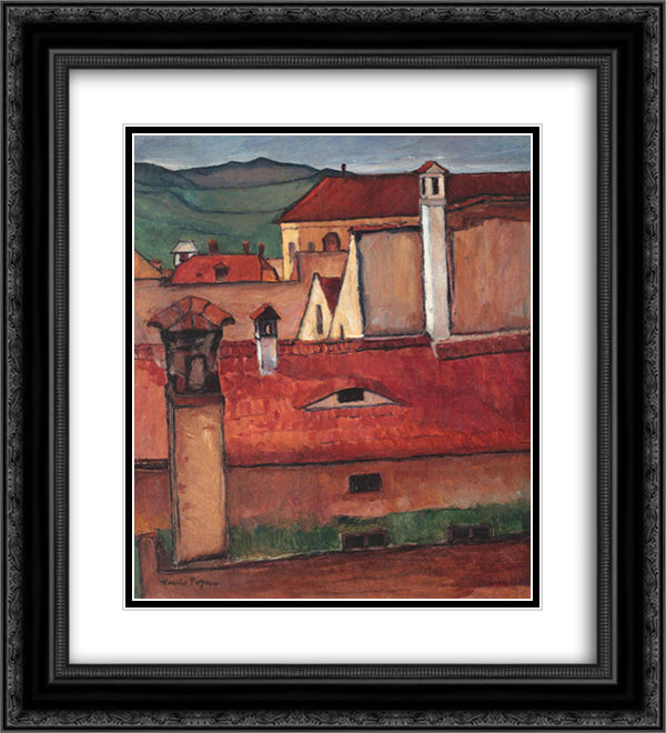 Rooftops 20x22 Black Ornate Wood Framed Art Print Poster with Double Matting by Popescu, Vasile