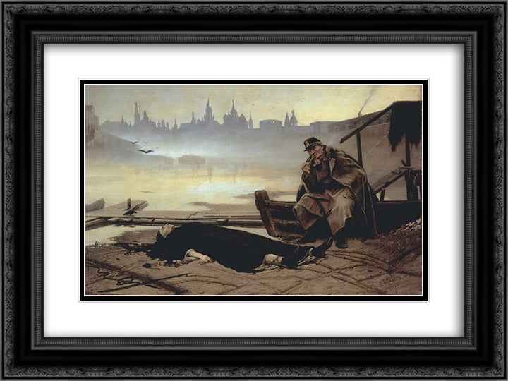A Drowned Woman (Found Drowned) 24x18 Black Ornate Wood Framed Art Print Poster with Double Matting by Perov, Vasily